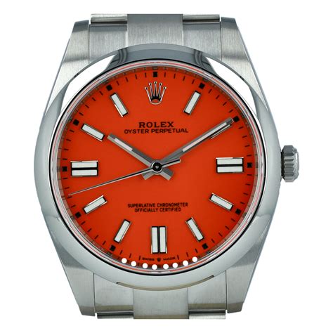 rolex red yellow orange color watch|Rolex oyster perpetual red coral.